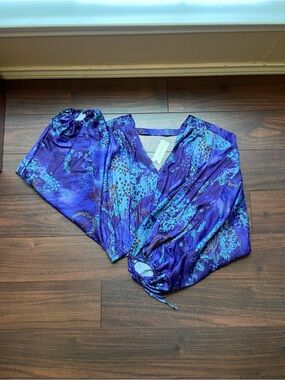 ANTHROPOLOGIE Cropped Midnight Blue Purple Long Balloon Sleeves XXS NWT